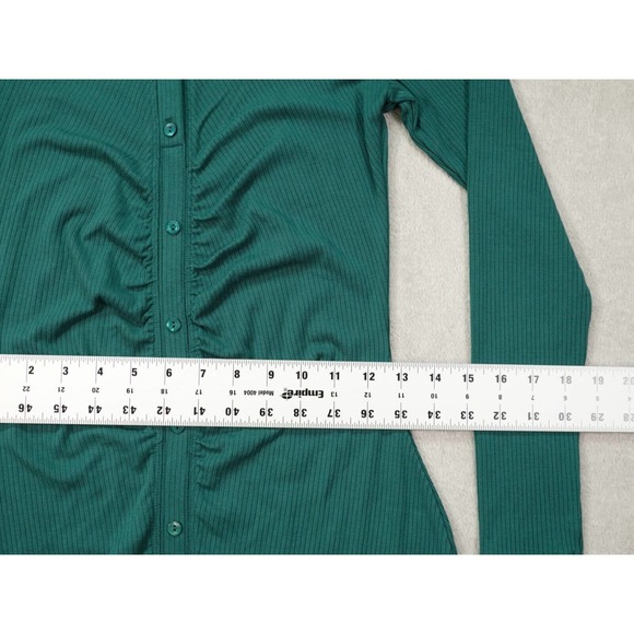 Abercrombie Fitch Womens Green Shirt Dress Solid Ribbed Buttons Long Sleeve S - Picture 6 of 13